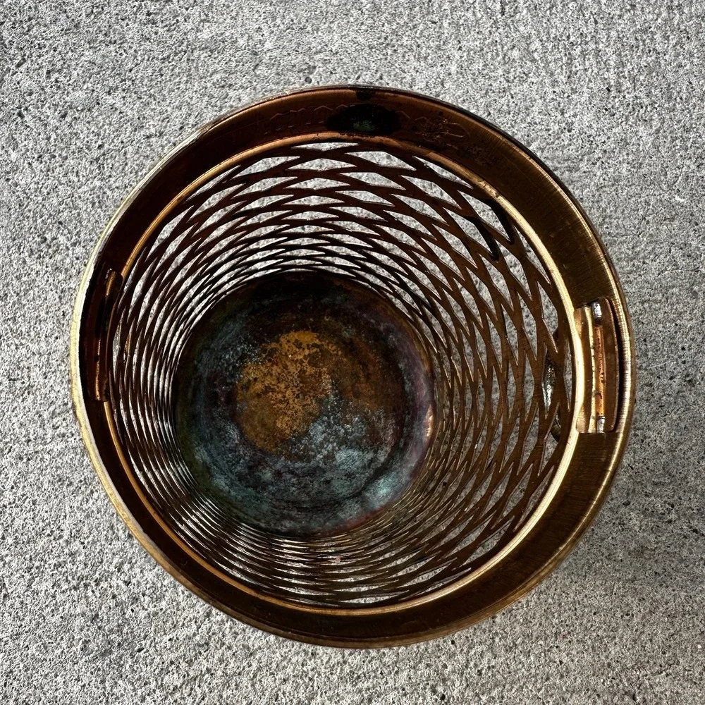 Vintage Brass Seagram's Weaved Bucket/ Pen Holder, Made in USA, Scovill, 4.5